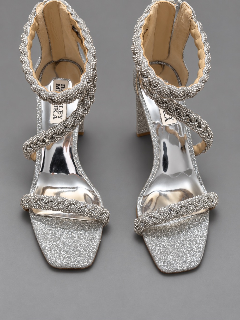 Badgley Mischka glitter heels